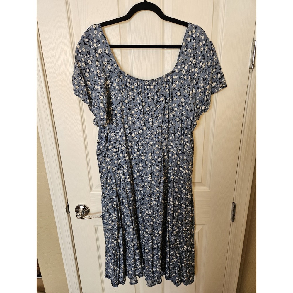 NWOT Bloomchic Blue Ditsy Floral SS Drawstring Neckline Midi Dress, Plus 3X - Picture 10 of 12